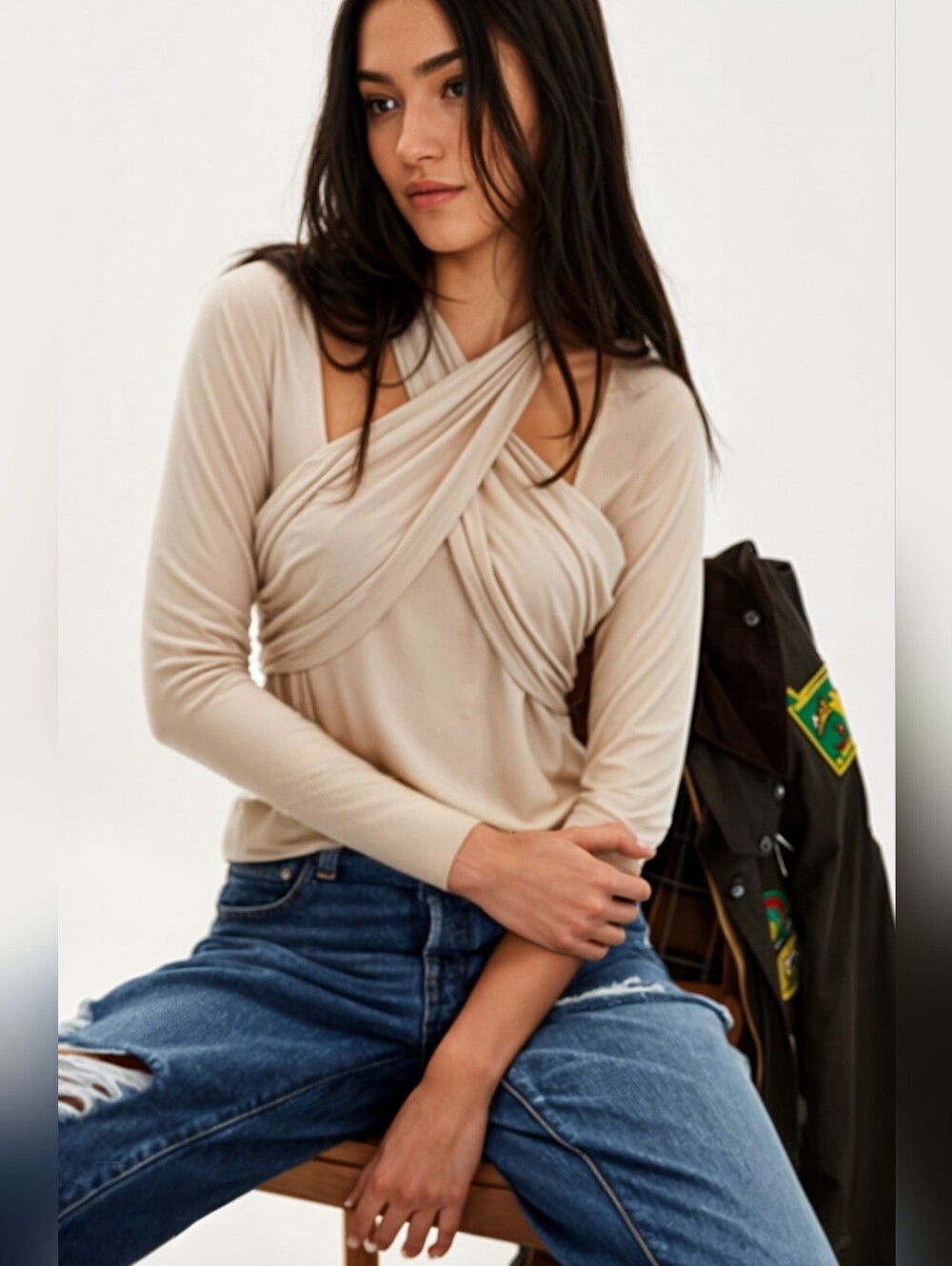 NWT NA-KD Beige Halter Neck Jersey Top